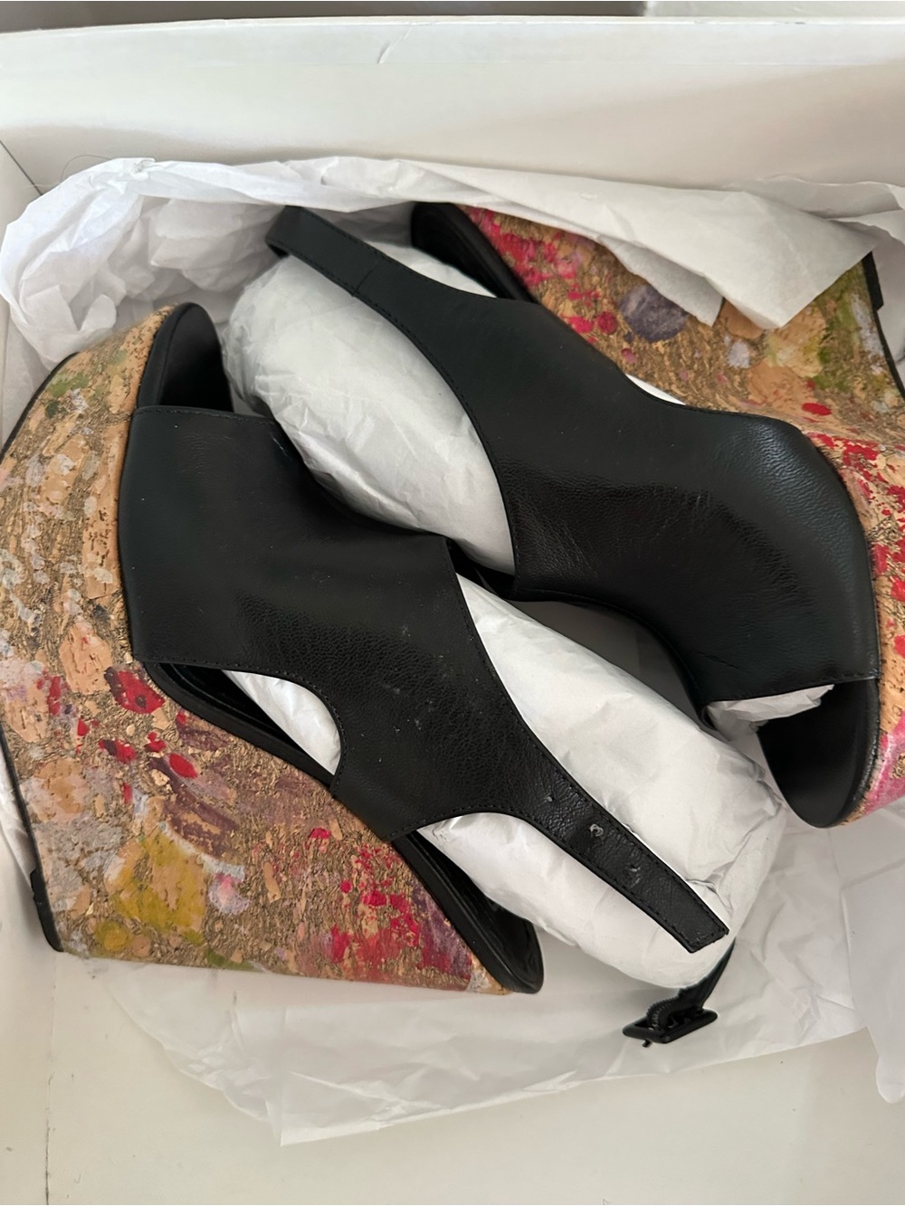 Alice and Olivia Black Leather Slingback Wedge Sandals size 37.5